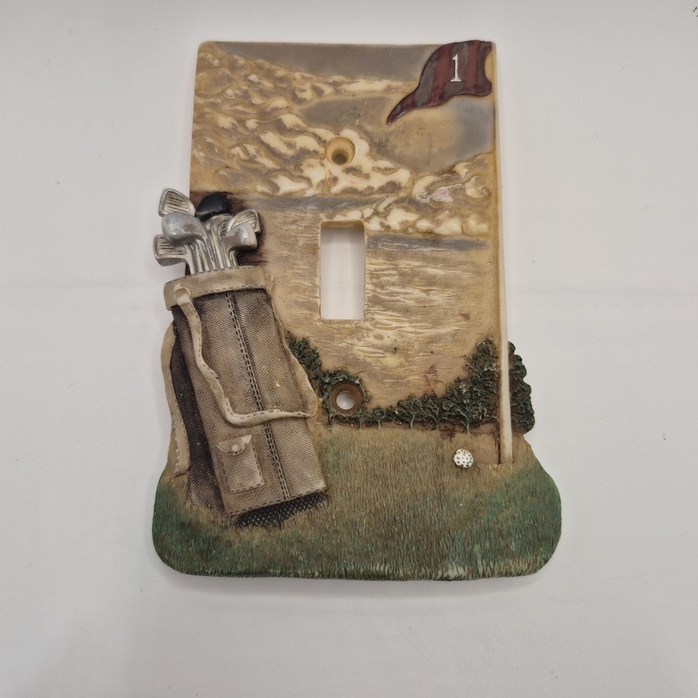 Vintage Single Light Switch Wall Plate Golf Themed Clubs Balls Hole Flag